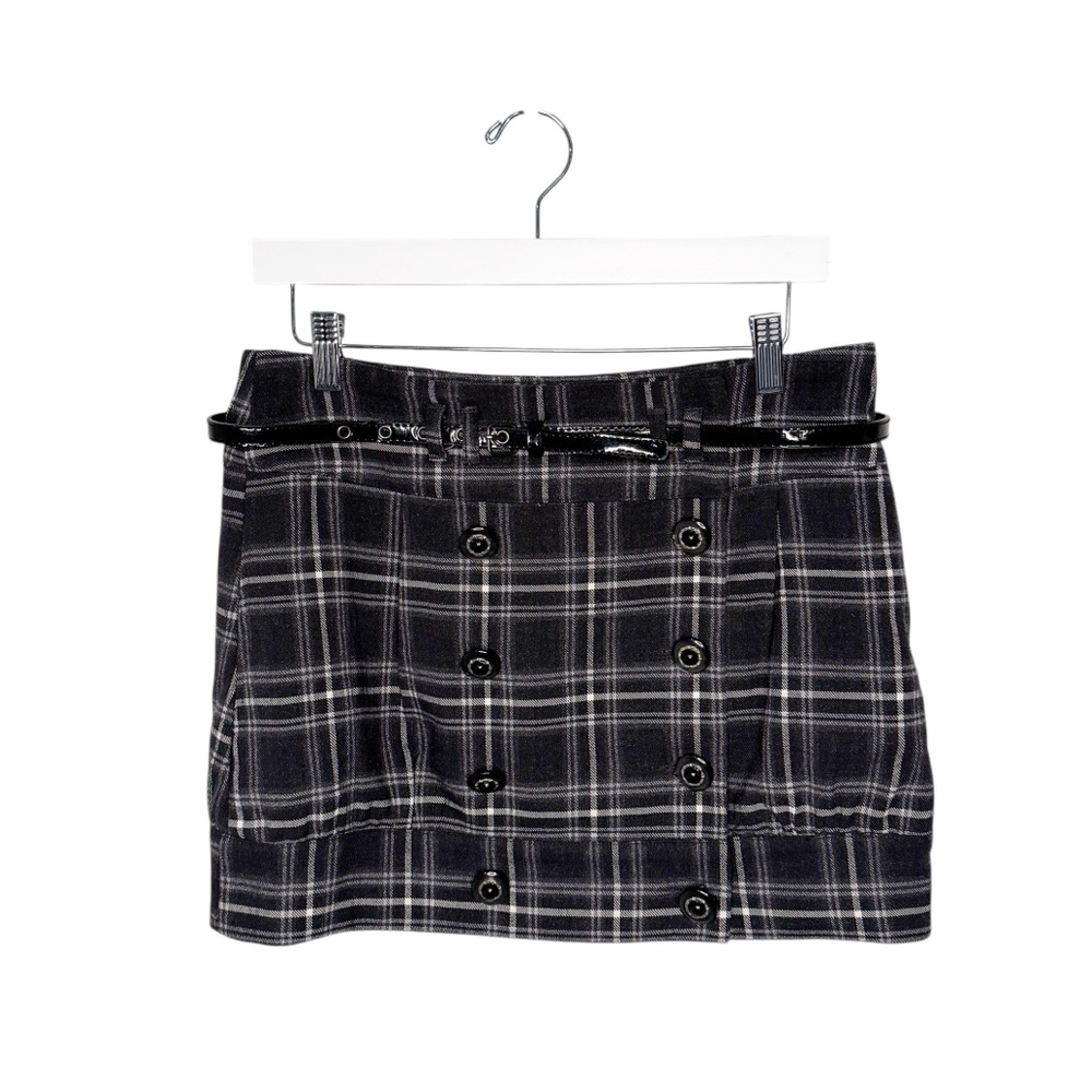 TWELVE BY TWELVE BLACK WHITE PLAID BELTED MICRO SKIRT SZ M